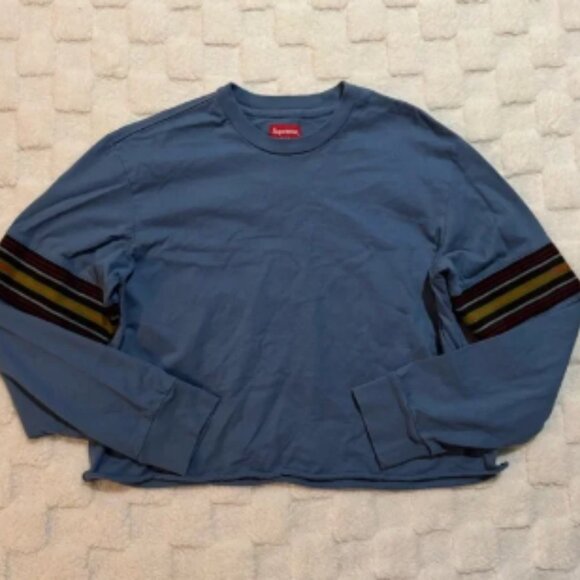 Supreme Blue Knit Panel Stripe LS Crewneck Long Sleeve Top Upcycled Men’s Medium - Picture 1 of 4